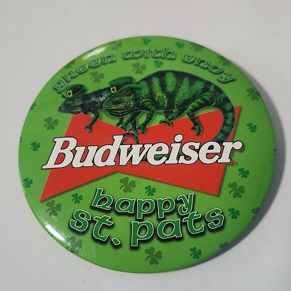 Vintage 1990s Budweiser Button Pin St. Patricks Day - Picture 1 of 4